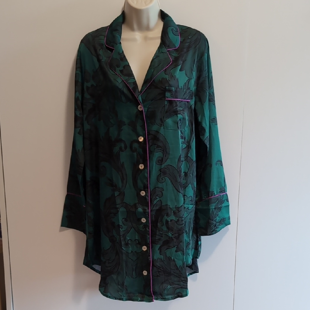Teal and Black Women's Pajama Top